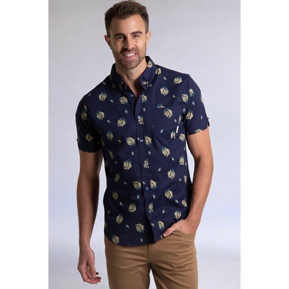 Ben Sherman Short Sleeve Button up Navy Digi Floral Leaf Print Shirt NEW Small - Picture 7 of 7